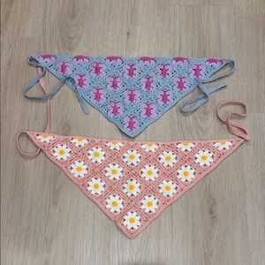 Crochet Bandana Set - Pink and blue gray